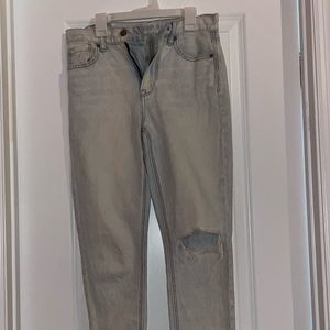 American Eagle mom jeans. Light wash with some distress.